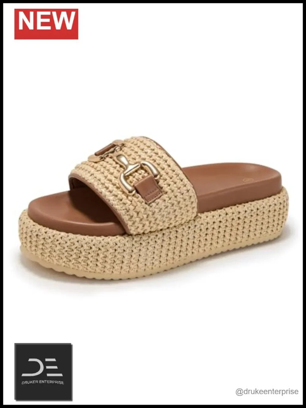 Woven Raffia Platform Sandals Espadrilles Slip On Boho Straw Slides